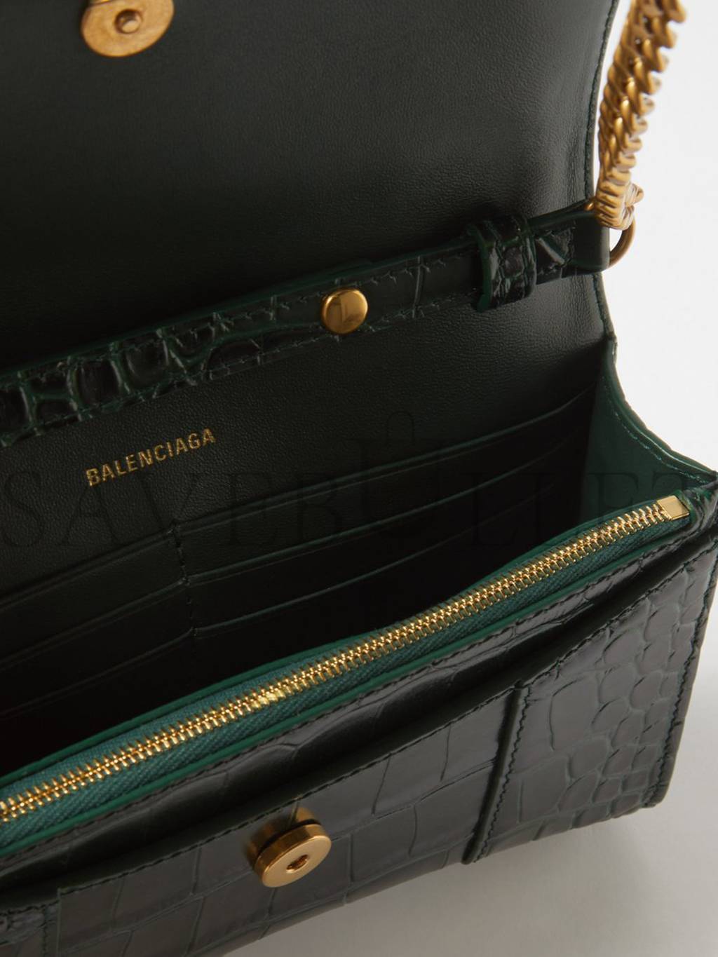 BALENCIAGA GREEN HOURGLASS CROC-EFFECT LEATHER CROSS-BODY BAG  MATCHESFASHION US (19.8*12.1*5cm)