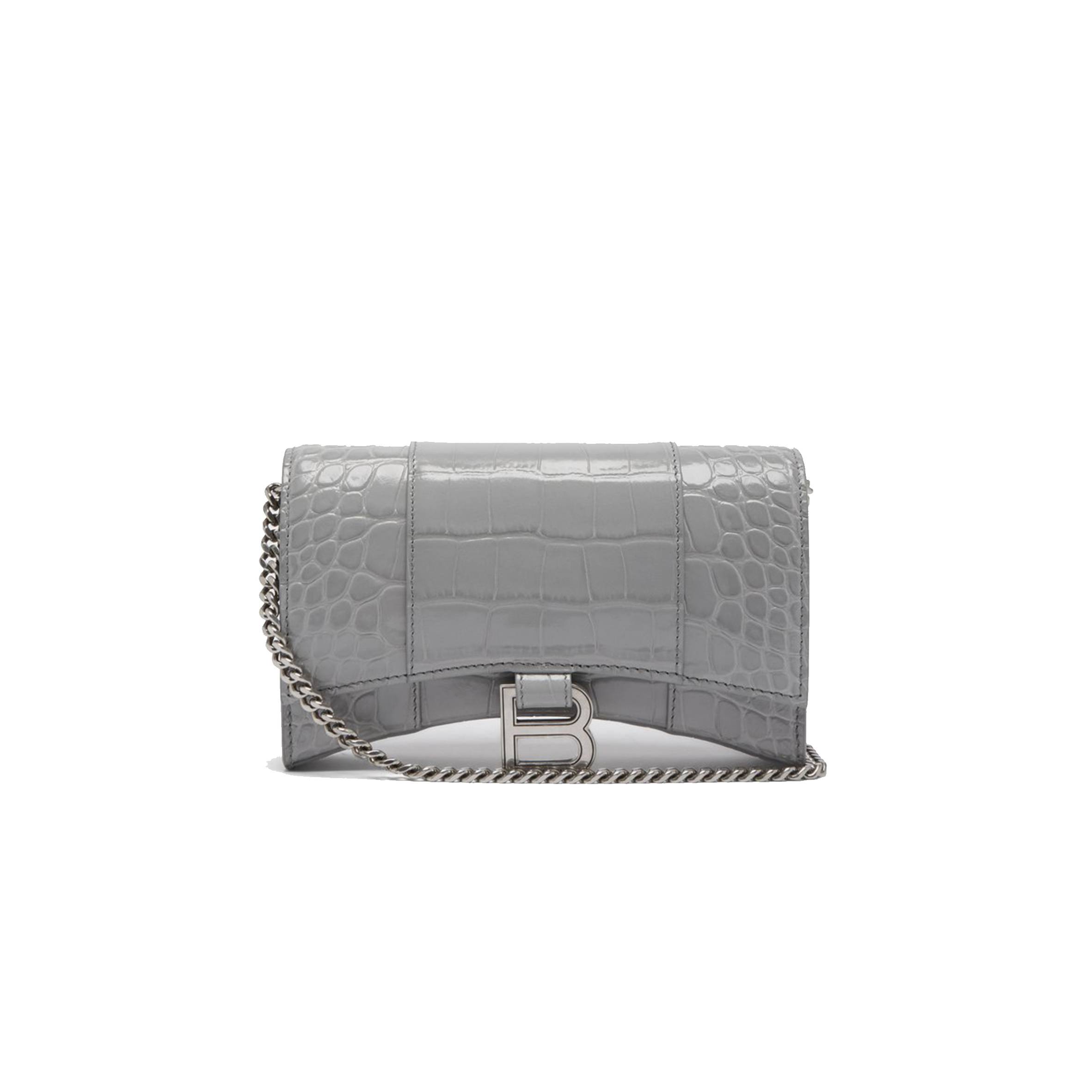 BALENCIAGA GREY HOURGLASS CROC-EFFECT LEATHER CROSS-BODY BAG MATCHESFASHION US (19.8*12.1*5cm)