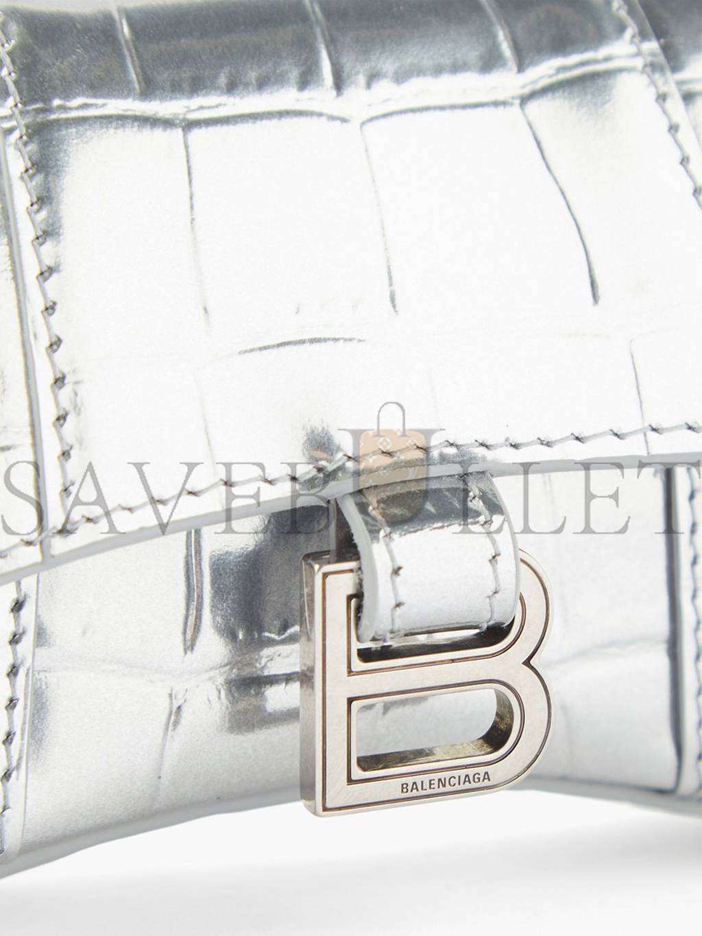 BALENCIAGA SILVER HOURGLASS MINI CROCODILE-EFFECT LEATHER BAG MATCHESFASHION US (11.6*7.8*4.5cm)