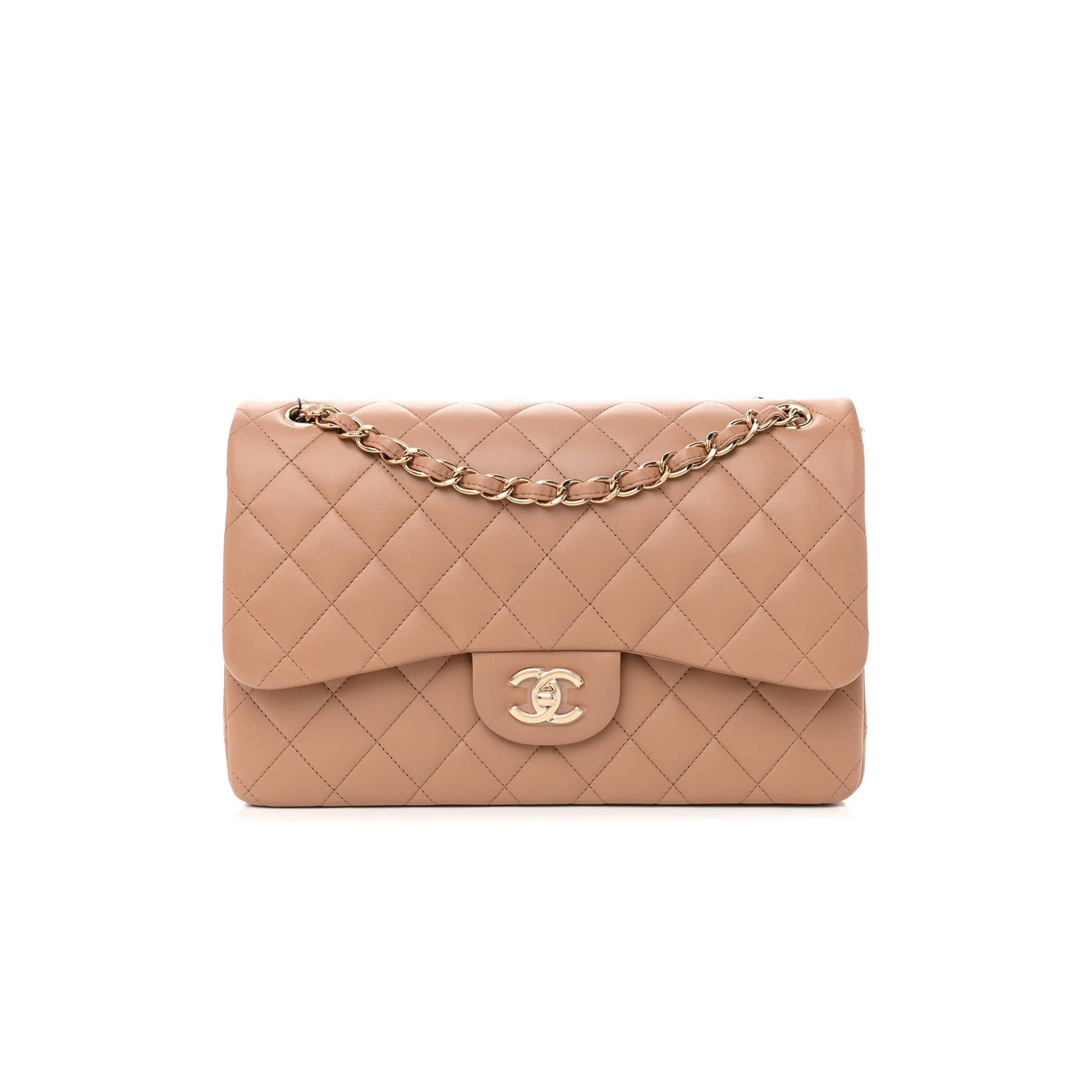 CHANEL LAMBSKIN QUILTED JUMBO DOUBLE FLAP DARK BEIGE ROSE GOLD HARDWARE (31*19*9cm) CHANEL LAMBSKIN QUILTED JUMBO DOUBLE FLAP DARK BEIGE ROSE GOLD HARDWARE (31*19*9cm)