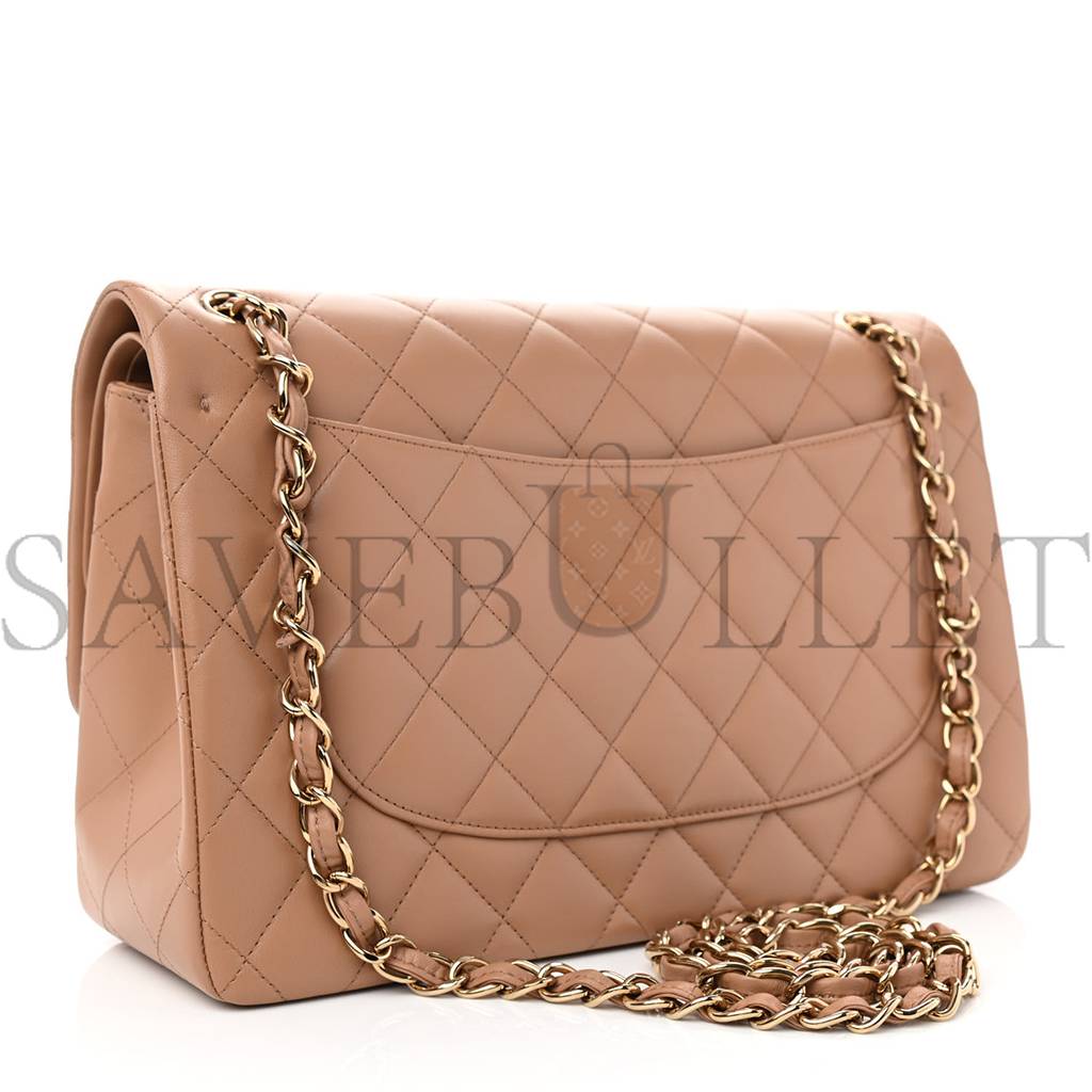 CHANEL LAMBSKIN QUILTED JUMBO DOUBLE FLAP DARK BEIGE ROSE GOLD HARDWARE (31*19*9cm) CHANEL LAMBSKIN QUILTED JUMBO DOUBLE FLAP DARK BEIGE ROSE GOLD HARDWARE (31*19*9cm)