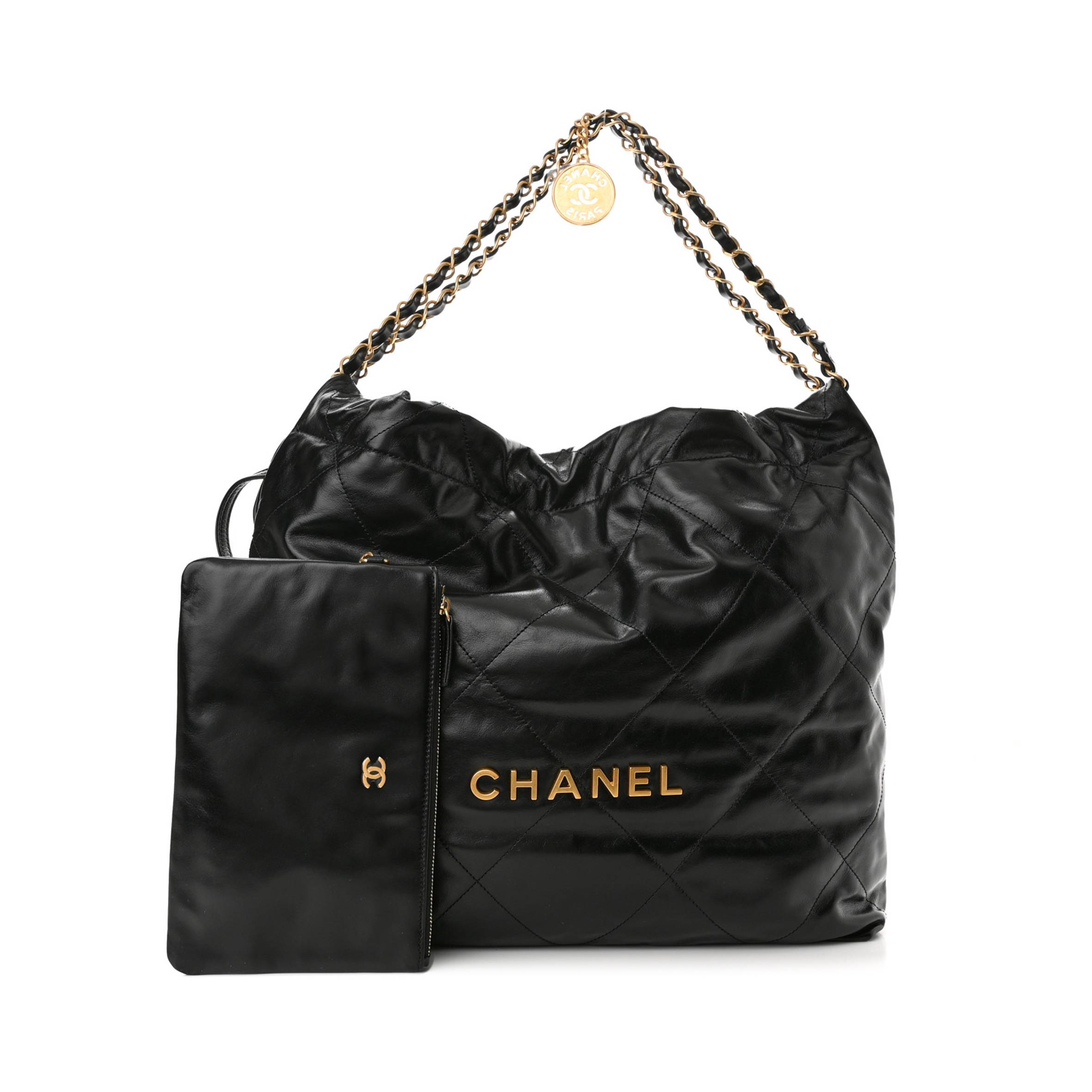 CHANEL SHINY CALFSKIN QUILTED CHANEL 22 BLACK (37*35*7cm)