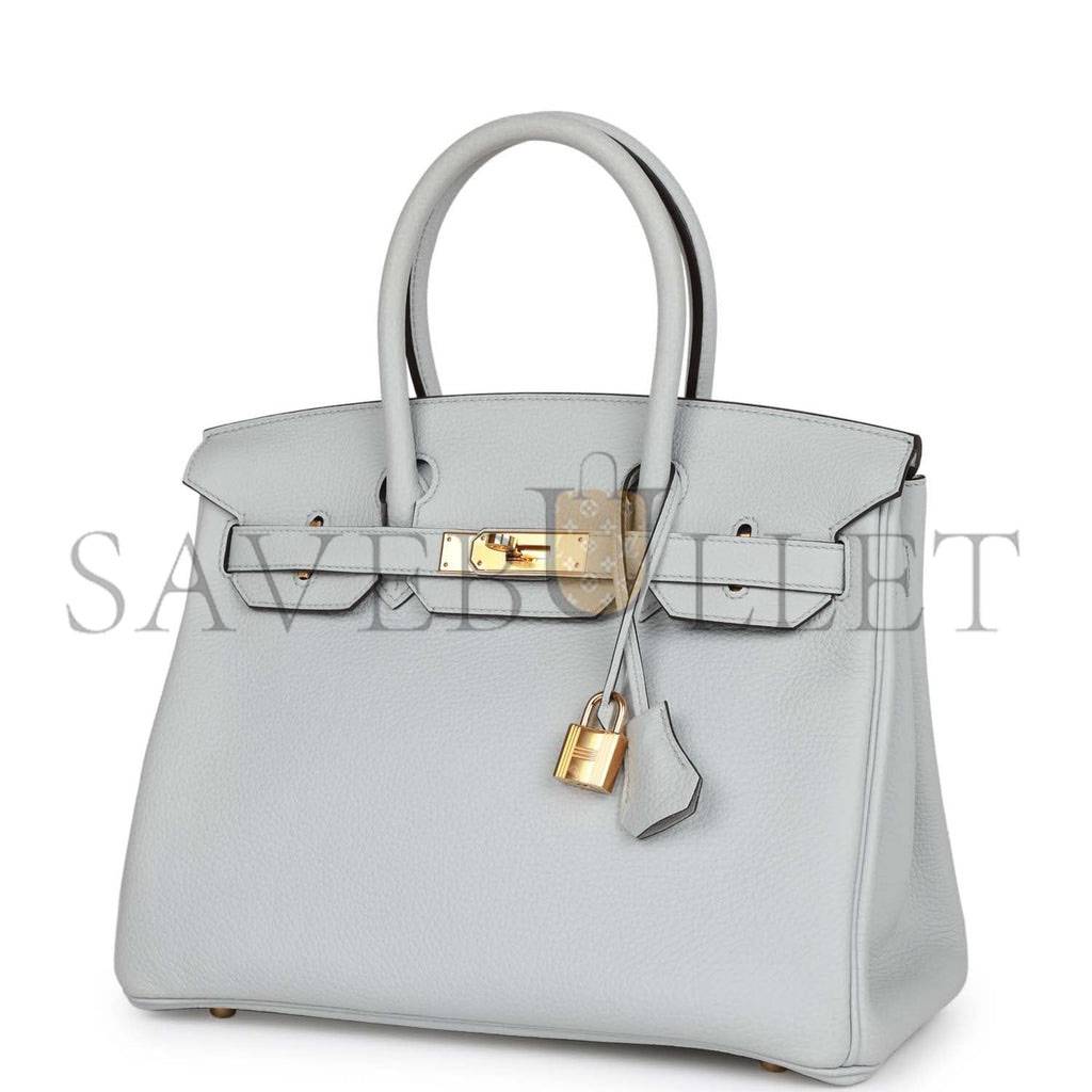 HERMES BIRKIN 30 BLEU PALE CLEMENCE GOLD HARDWARE (30cm)