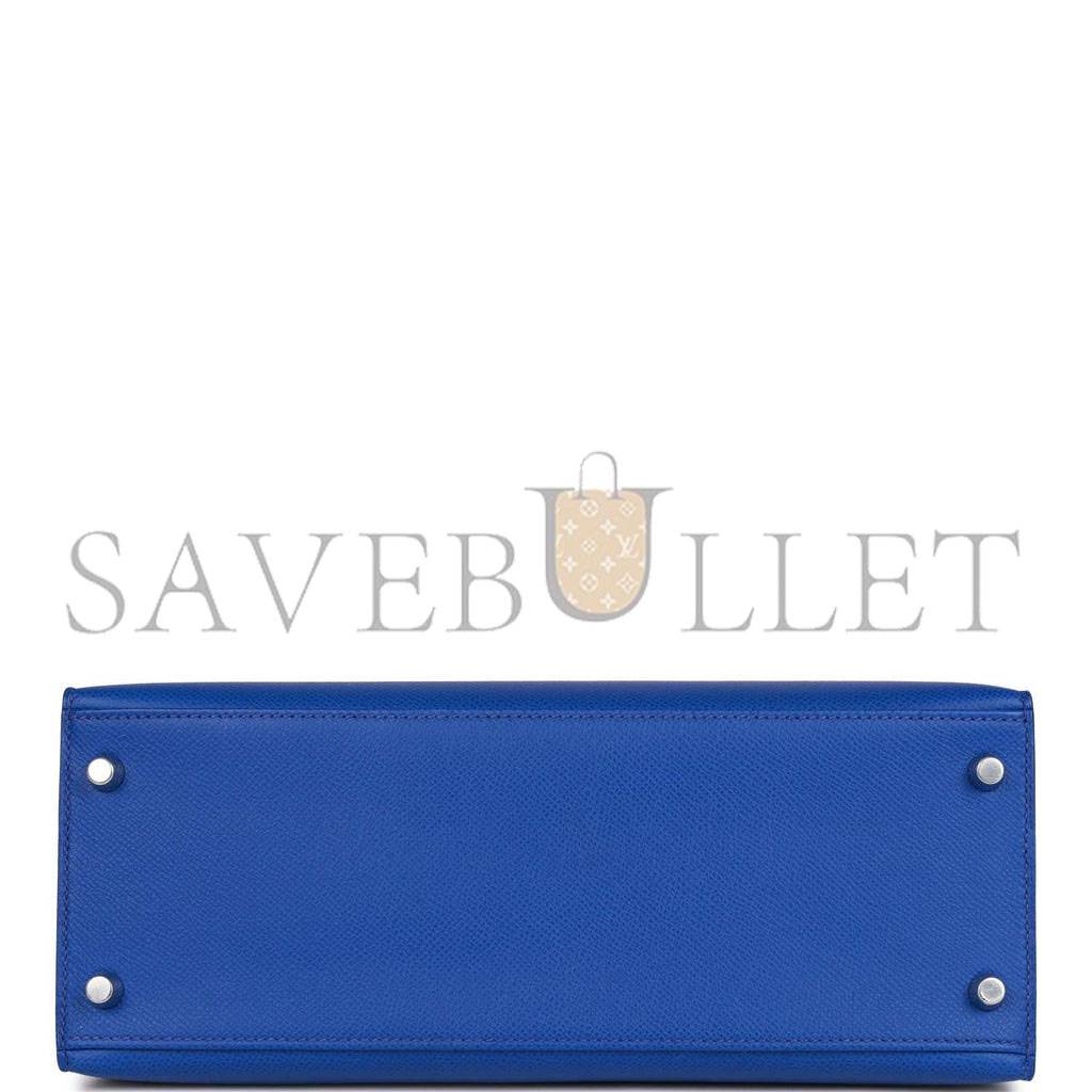 HERMES BLEU ROYAL EPSOM SELLIER KELLY 28CM PALLADIUM HARDWARE (28cm)