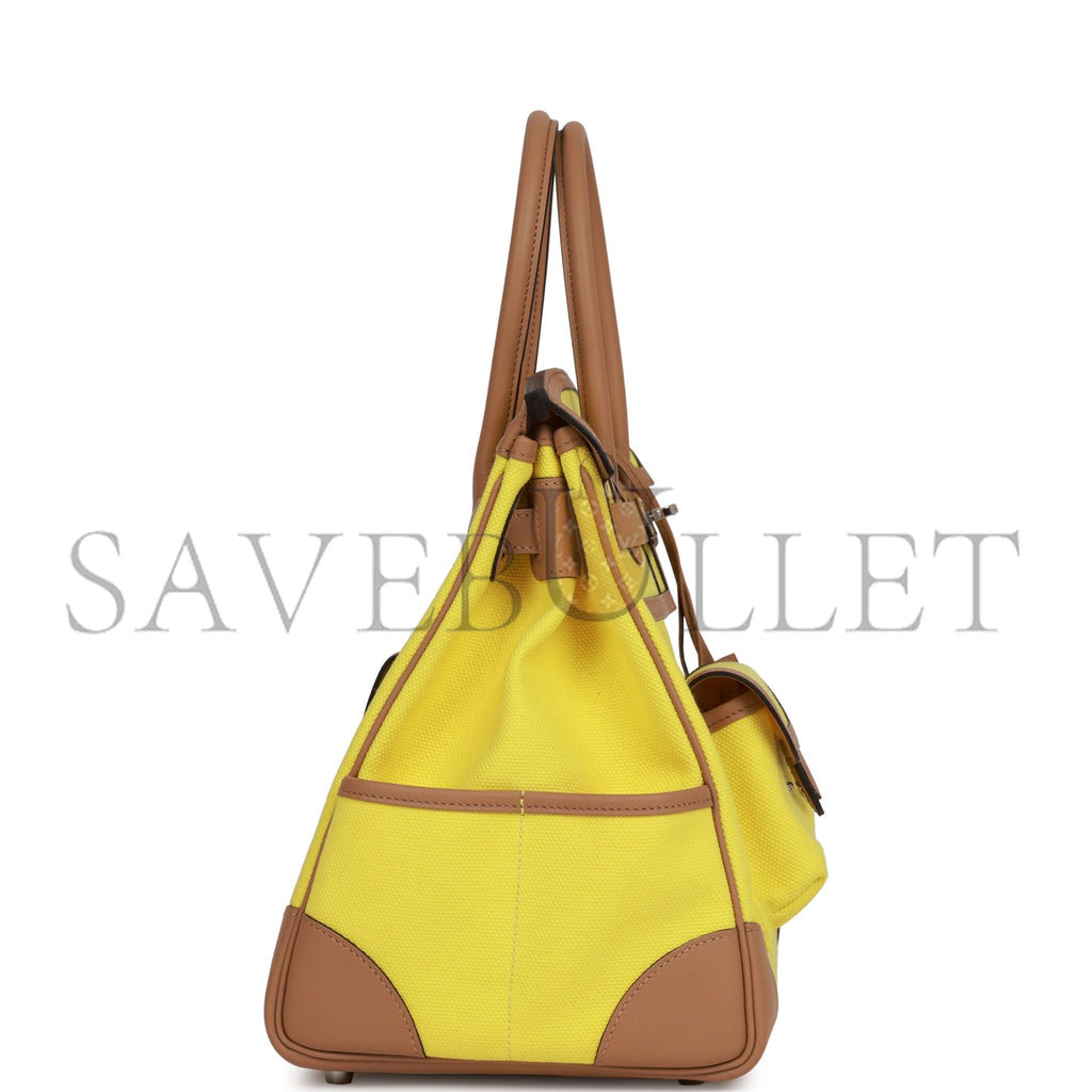 HERMES BIRKIN CARGO 35 JAUNE CITRON TOILE AND CHAI SWIFT PALLADIUM HARDWARE 39728751083614 (35*28*18cm)