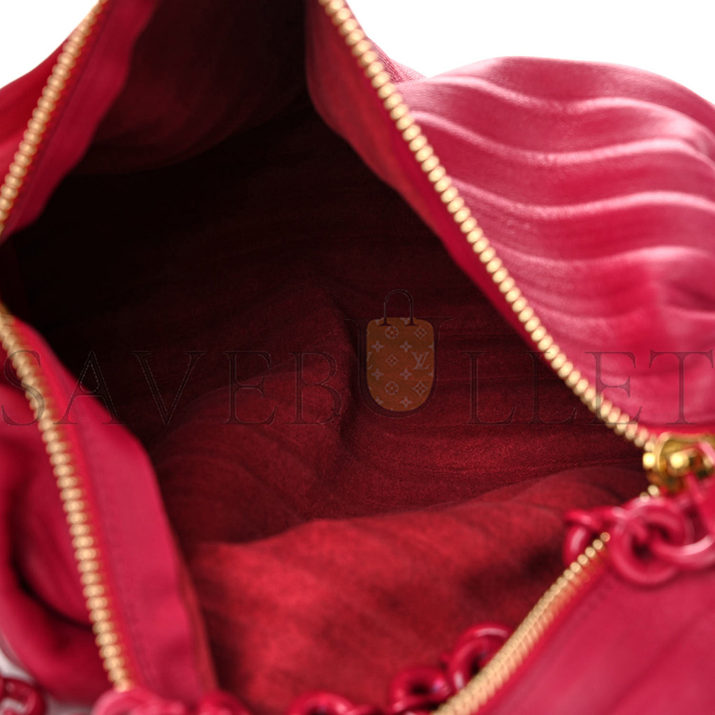 LOEWE LAMBSKIN PLEATED BRACELET POUCH SHOULDER BAG ROUGE BLOSSOMS (25*10*10cm)