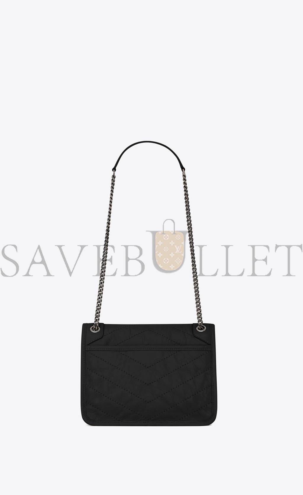 YSL NIKI BABY CHAIN BAG IN CRINKLED VINTAGE LEATHER 6331600EN041000 (21*16*7.5cm)