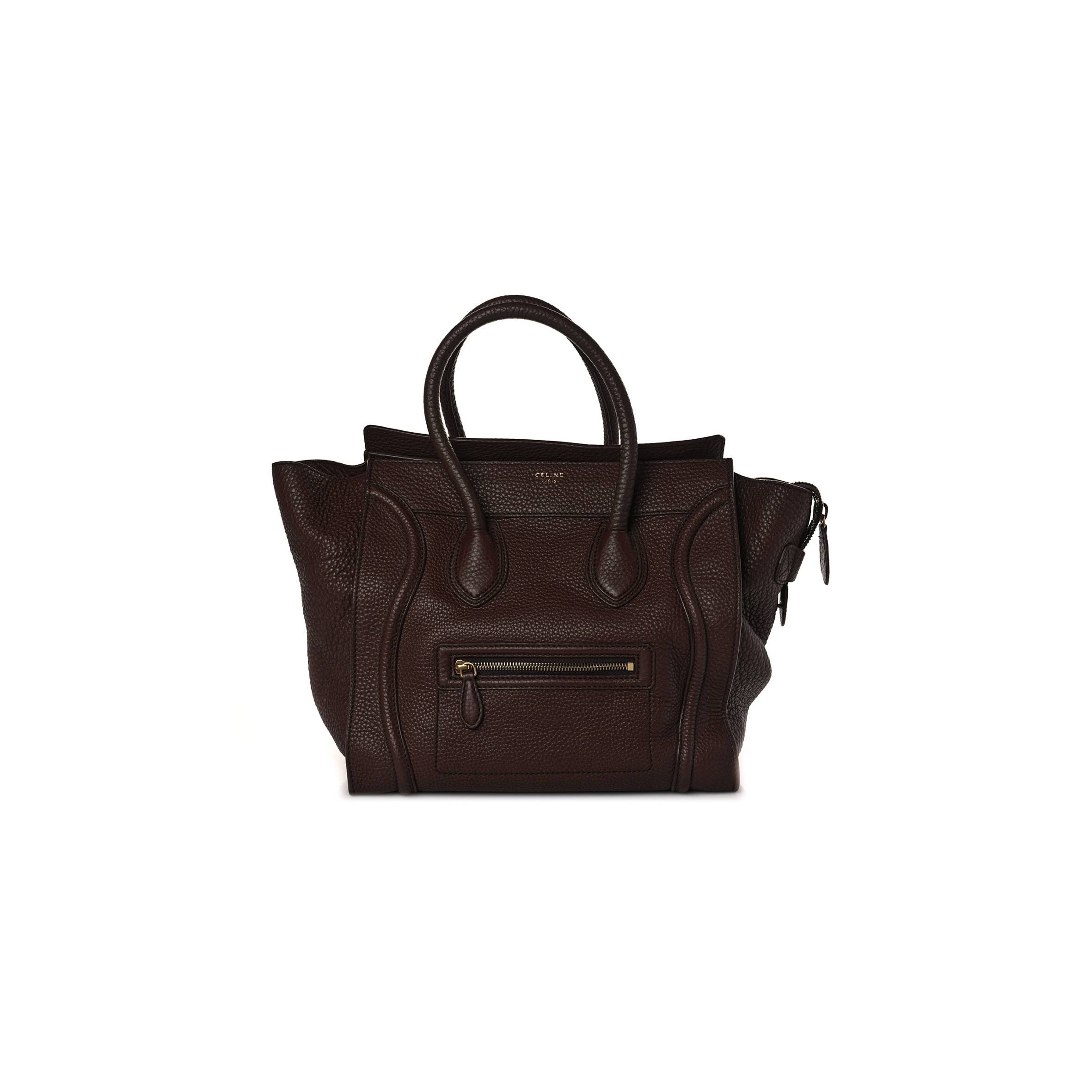 CELINE DRUMMED CALFSKIN MINI LUGGAGE DARK BROWN (30*29*18cm)