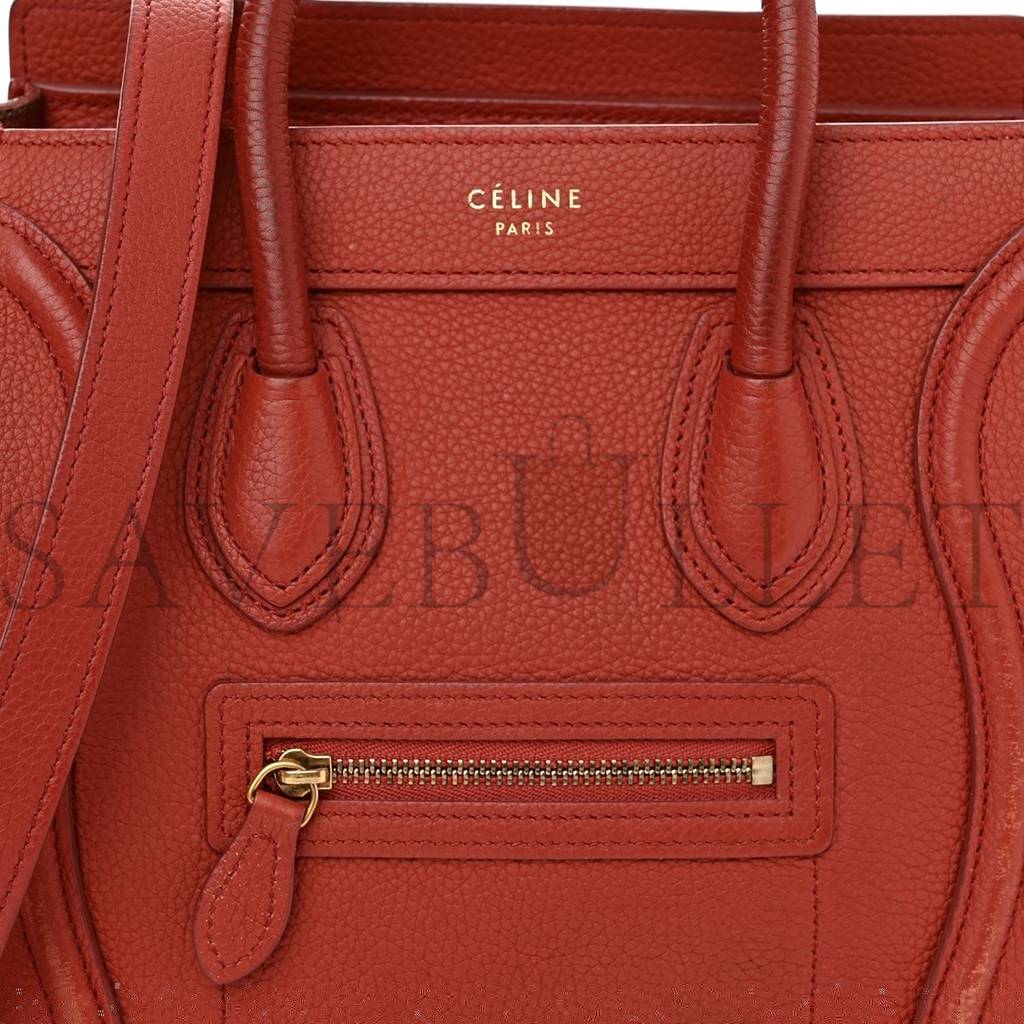 CELINE DRUMMED CALFSKIN NANO LUGGAGE RED (20*20*10cm)