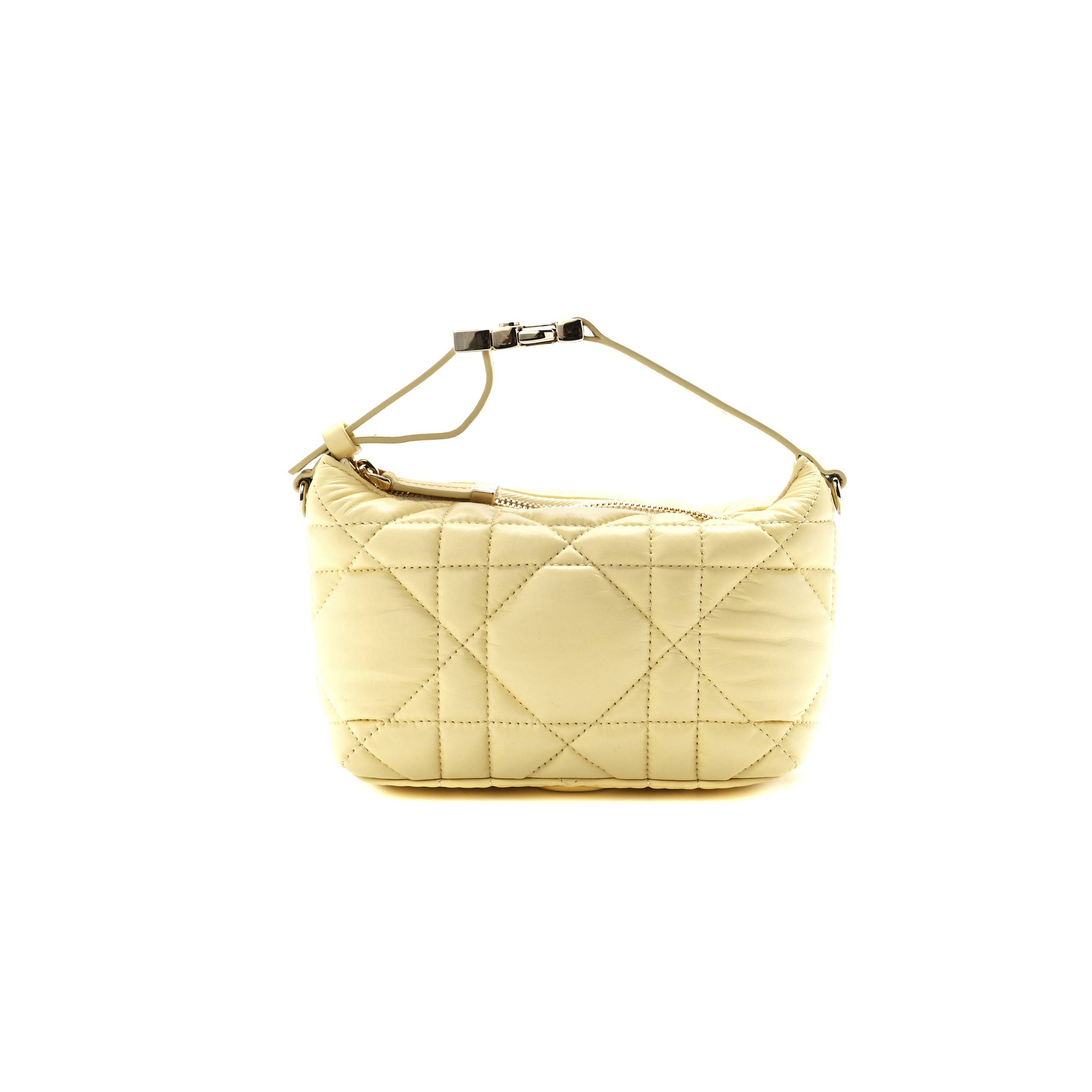 DIOR CALFSKIN MACROCANNAGE MEDIUM DIORTRAVEL NOMAD POUCH PALE YELLOW (23*13*10.2cm)