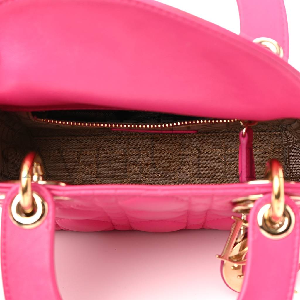 DIOR LAMBSKIN CANNAGE MINI LADY DIOR FUCHSIA (17*15*7cm) 