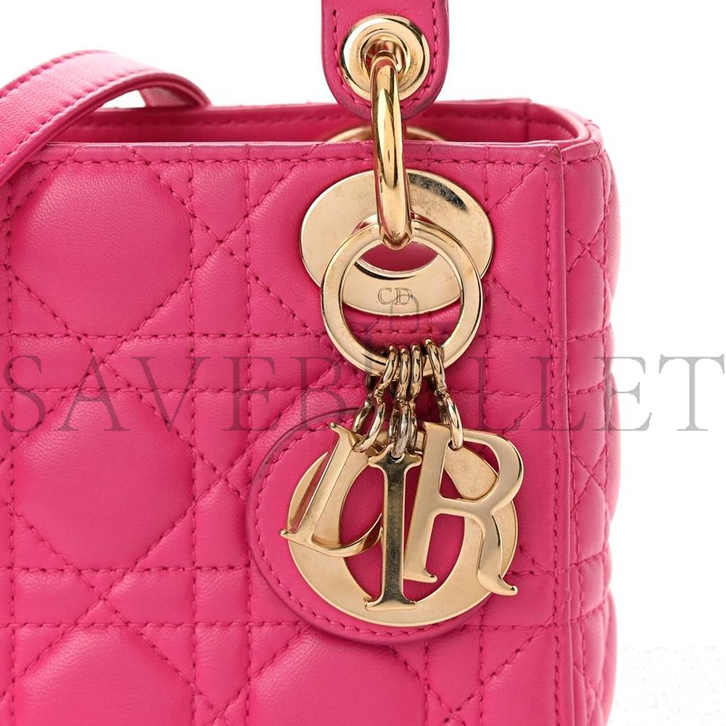 DIOR LAMBSKIN CANNAGE MINI LADY DIOR FUCHSIA (17*15*7cm) 