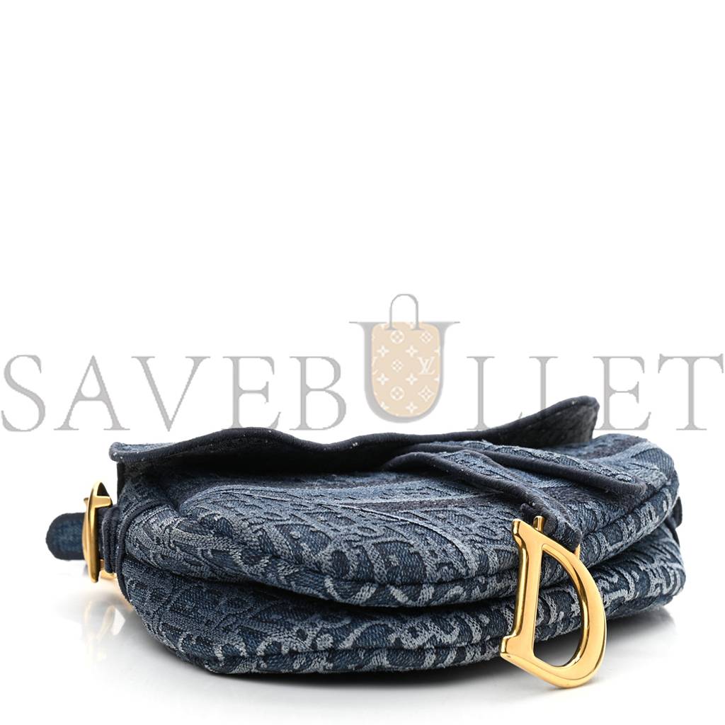 DIOR OBLIQUE EMBROIDERED SADDLE BAG DENIM BLUE (25*22*5.7cm)