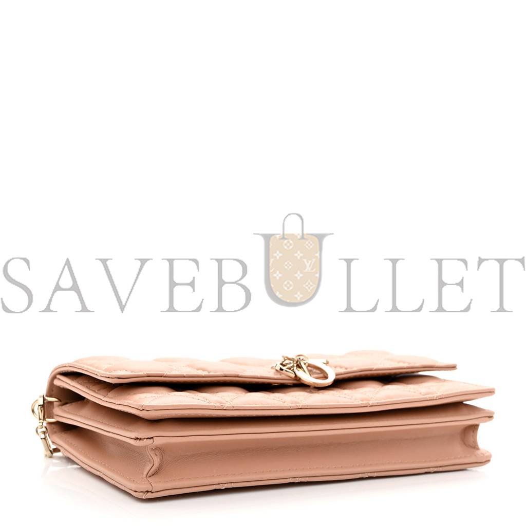 DIOR LAMBSKIN LADY DIOR TOP HANDLE CLUTCH CARAMEL BEIGE (20*11*3.8cm)