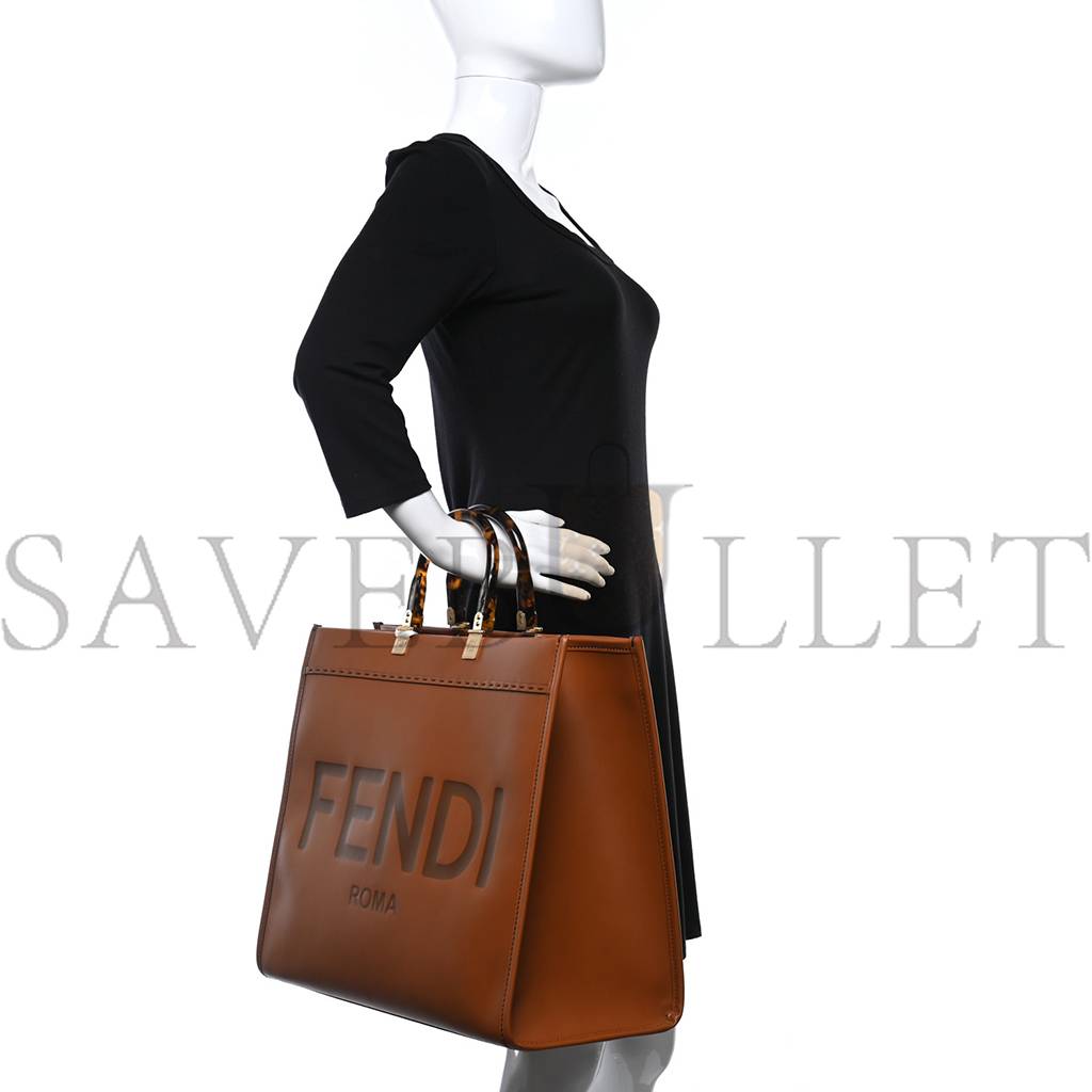 FENDI VITELLO KING PLEXIGLASS LARGE FENDI SUNSHINE SHOPPER TOTE CUOIO (41*34*20cm)