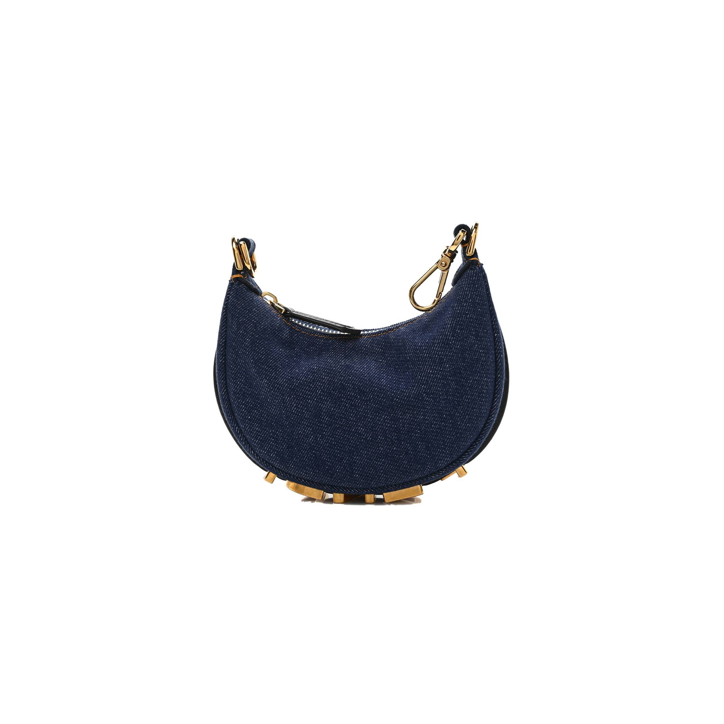 FENDI DENIM SHINY NAPPA NANO FENDIGRAPHY HOBO CHARM BLUE MORO (16*10*5cm)