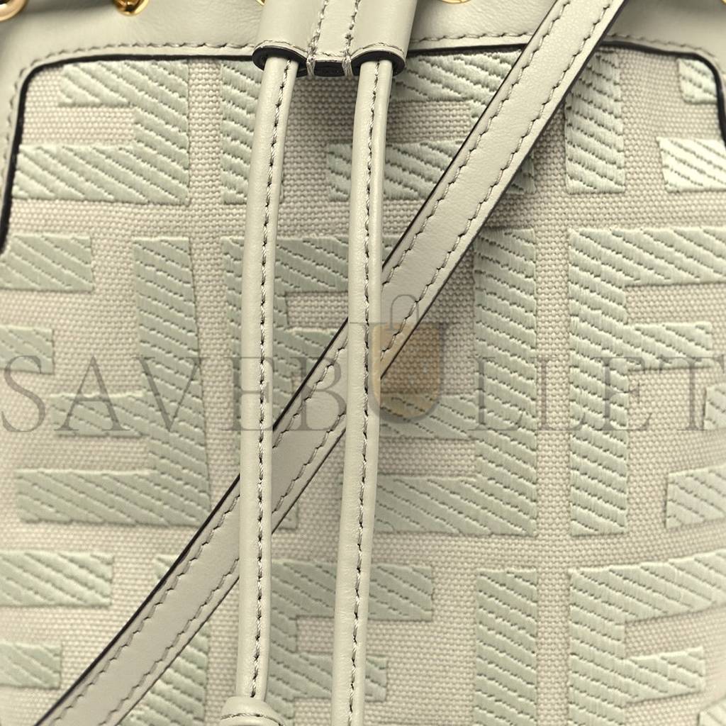 FENDI CANVAS VITELLO GRACE F IS FENDI FF EMBROIDERED MINI MON TRESOR BUCKET BAG LIGHT GREEN (18*12*10cm)