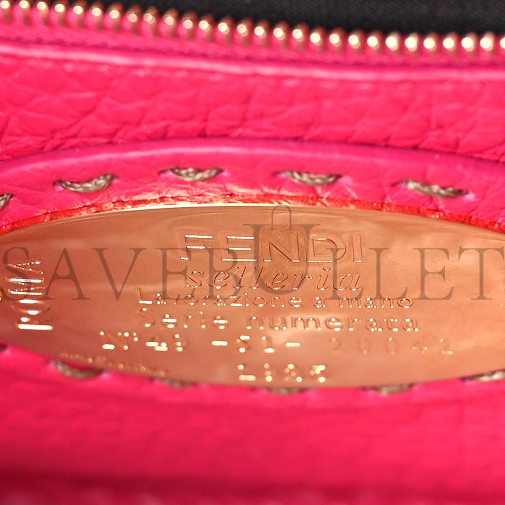 FENDI CUOIO ROMANO SELLERIA MINI PEEKABOO ICONIC SATCHEL FUXIA (23*19*11cm)